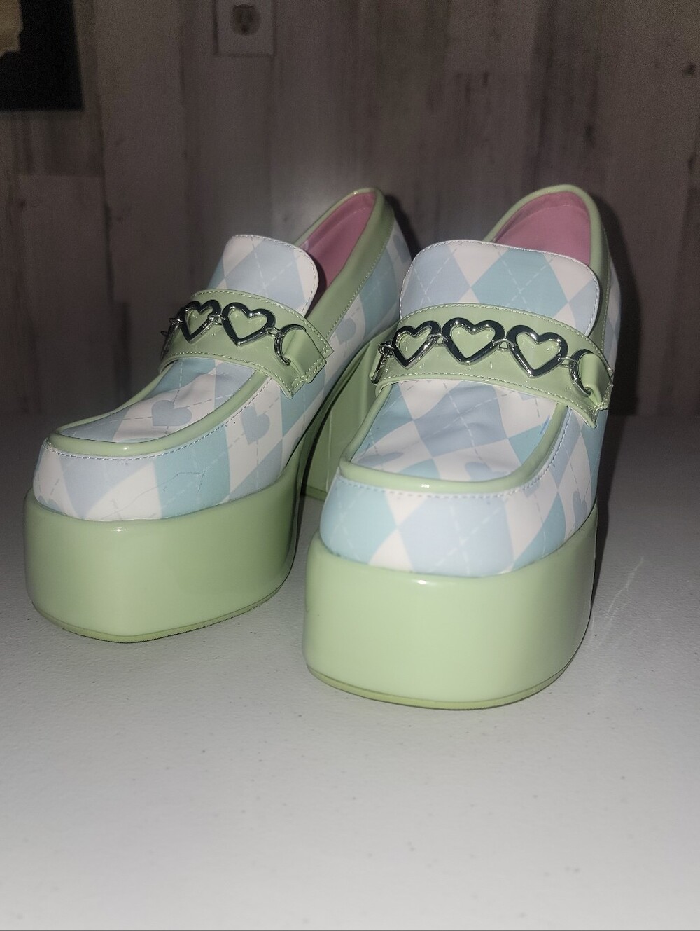 Dolls Kill Sugar Thrillz Heart Chain Argyle Platform Oxford Shoes